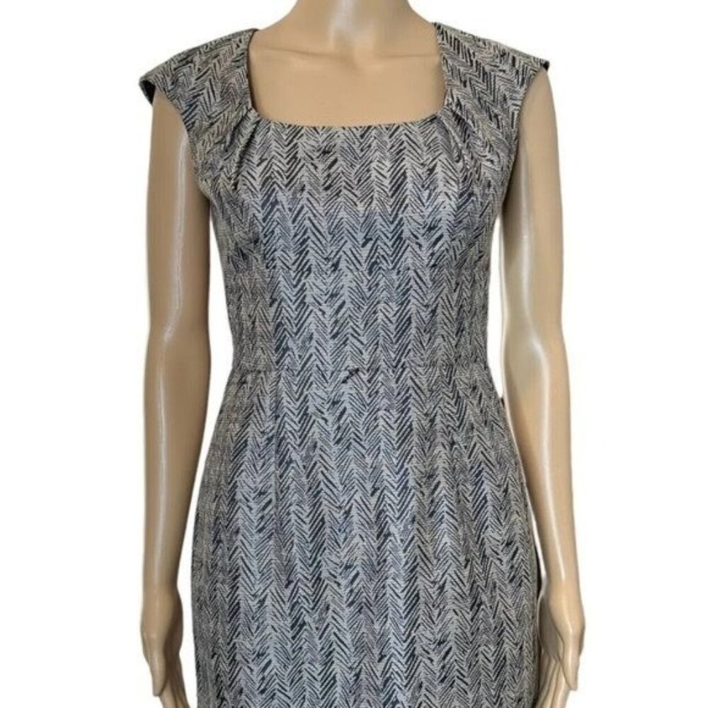 Donna Ricco Sheath Mini Dress Size 2P Gray Black Cotton Scoop Neck Lined